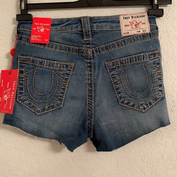 NWT True Religion Colette High Rise Tapered Skinny Denim Shorts Size 27 - Picture 2 of 9